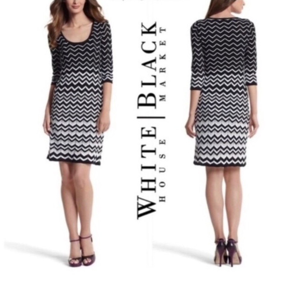 White House Black Market Lined Knit Knee Length Dress 3/4 Sleeves EUC